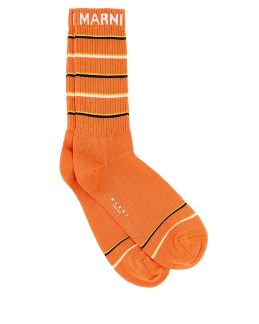 Marni Orange Cotton Blend Socks for men
