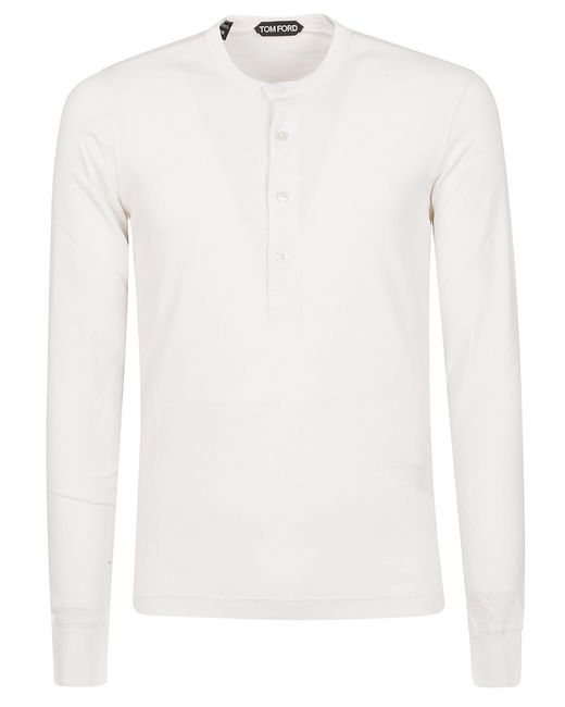Tom Ford White Long Sleeve Henley T-shirt for men