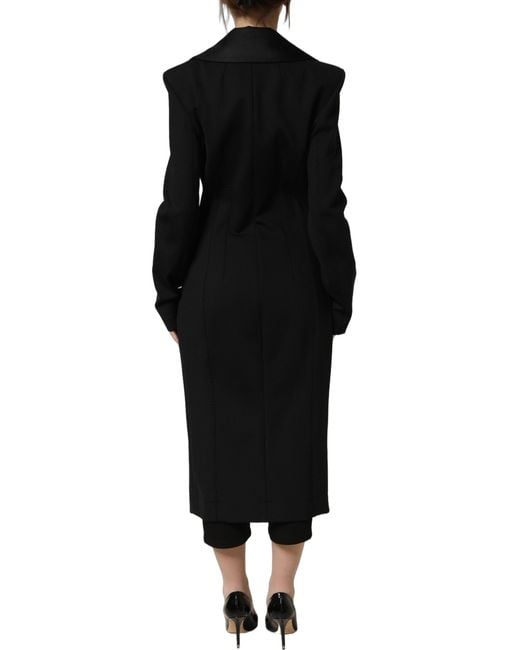 Dolce & Gabbana Black Nylon Double Breasted Coat Jacket Silk Elastane Polyester Clothing