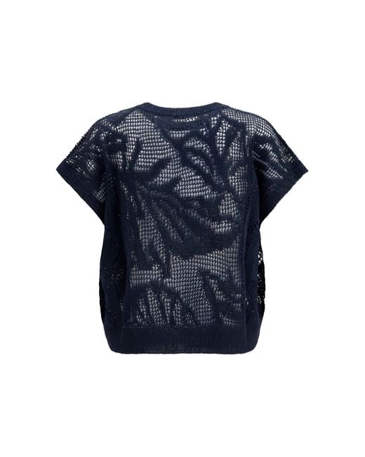 Brunello Cucinelli Blue T-Shirt Dazzling Water Lillies Linen T-Shirts & Jerseys