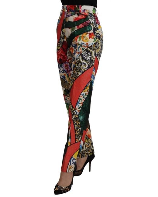 Dolce & Gabbana Black Patchwork Jacquard High Waist Pants