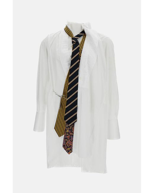 Junya Watanabe White Asymmetrical Long Cotton Shirt for men
