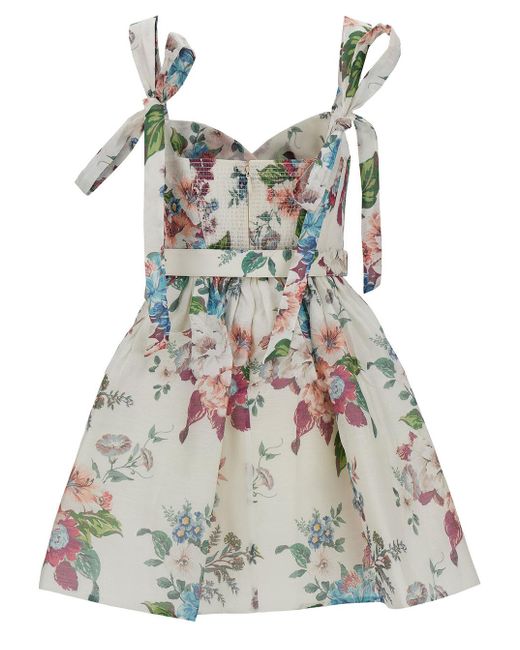 Zimmermann Mini Multicolor Dress With Belt And Floreal Print In Linen And Silk Woman