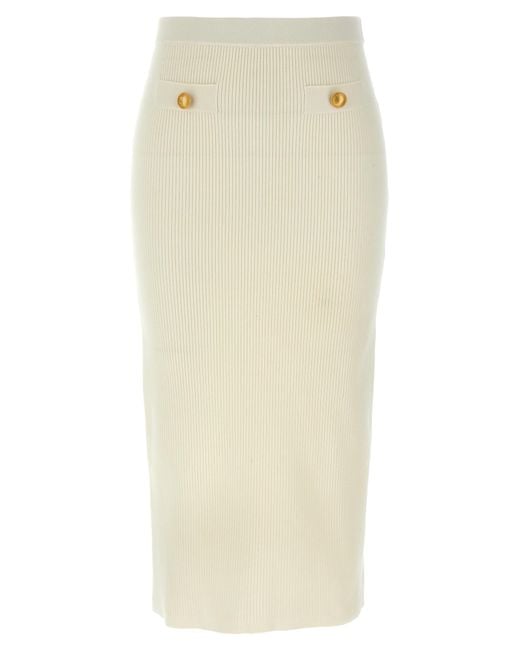 Alessandra Rich Natural Ribbed Stretch Wool And Cashmere Midi Skirt