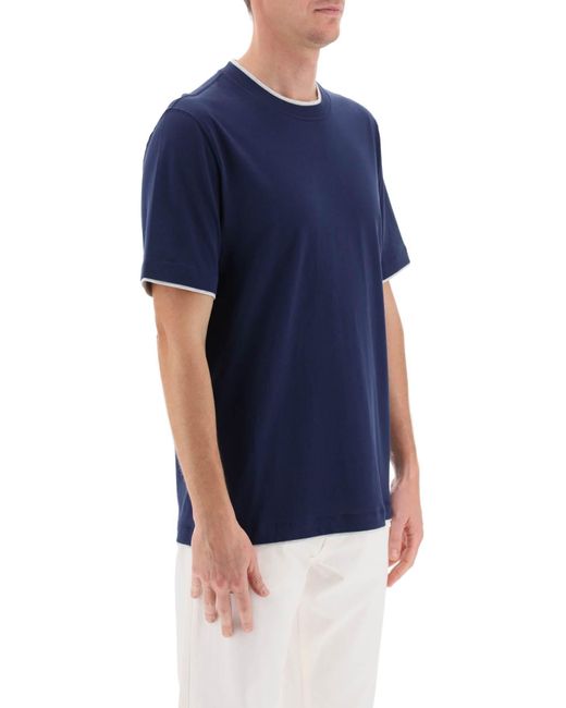 Brunello Cucinelli Blue Layered Effect T Shirt for men