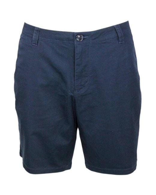 Armani Blue Stretch Cotton Bermuda Shorts With Welt Pockets And Zip And Button Closure for men