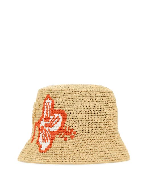 Prada Red Raffia Bucket Hat