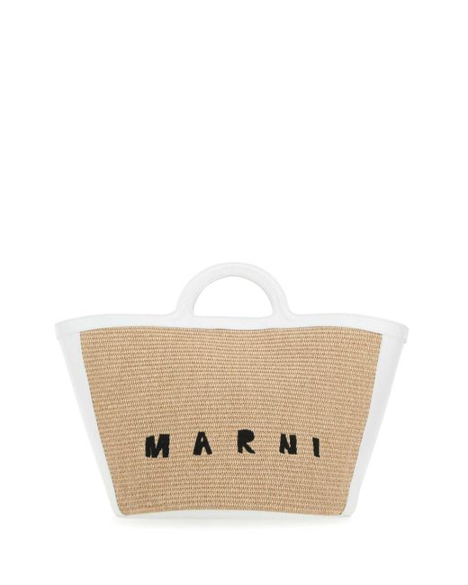 Marni Natural Two-Tone Leather And Raffia Large Tropicalia Summer Handbag