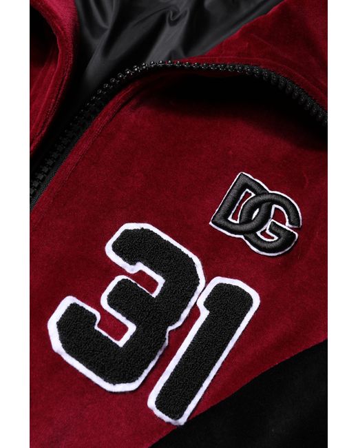 Dolce & Gabbana Red Cotton Logo Fullzip Bomber Jacket And Polyester Nylon Clothing for men