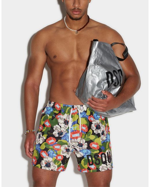 DSquared² Multicolor Flowers Print Logo Swim Shorts Clothing Beachwear for men