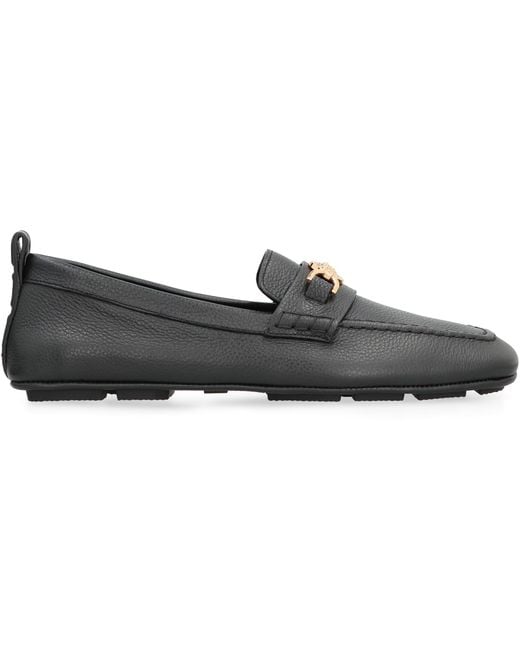 Versace Black Pebbled Calfskin Driver Loafers Calfskin; Goatskin for men