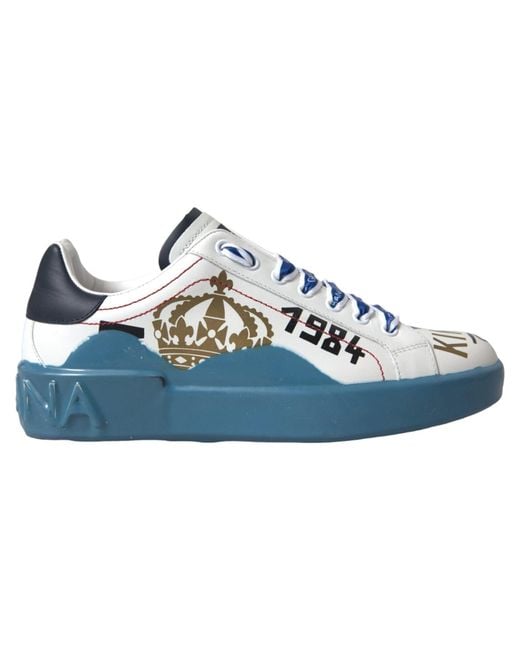 Dolce & Gabbana Blue White Printed Portofino Melt Sneakers Shoes for men