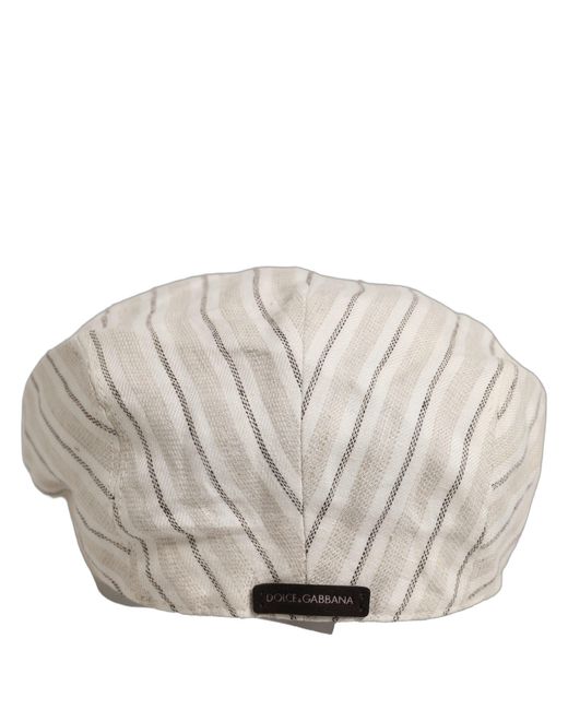 Dolce & Gabbana Gray Striped Linen Newsboy Capello Hat for men