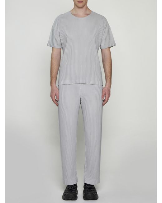 Homme Plissé Issey Miyake White Pleated Fabric Trousers for men