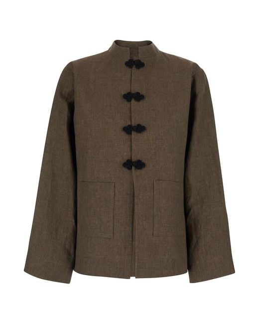 Rohe Green Linen Mandarin Jacket Blazers