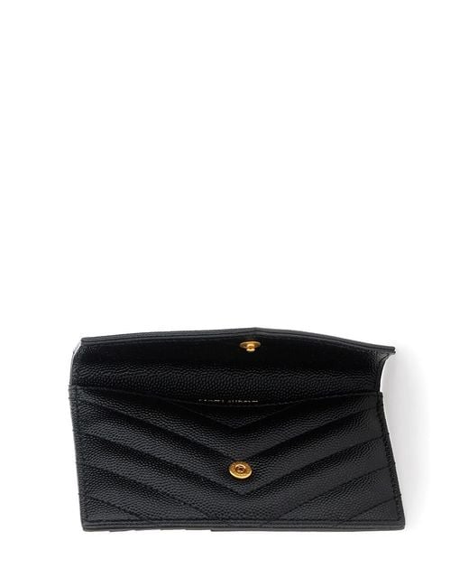 Saint Laurent Black Card Holder Cassandre Crocodile-Embossed Calf Leather Accessory