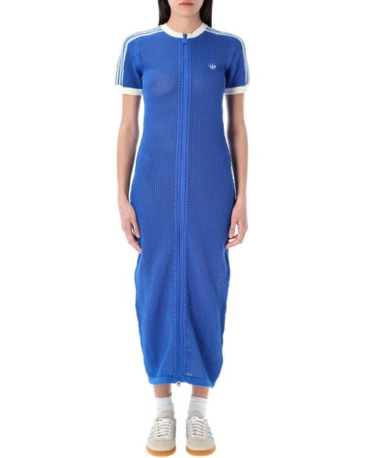 adidas Originals Originals Premium Crochet Midi Dress in Blue | Lyst