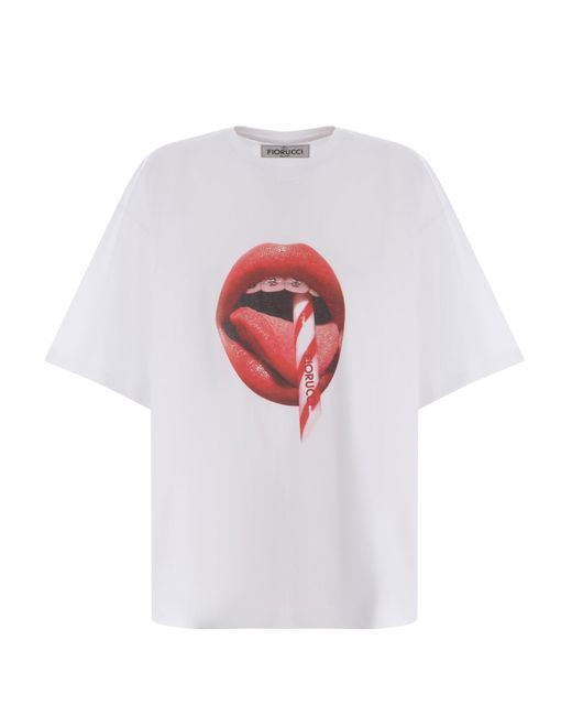 Fiorucci White T-Shirt Mouth Made Of Cotton