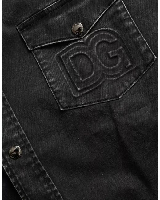Dolce & Gabbana Black Cotton Long Sleeve Denim Casual Shirt