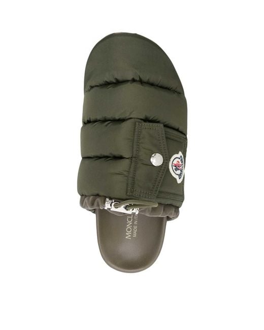 Moncler Green Mon Pocket Logo Patch Padded Down Mules