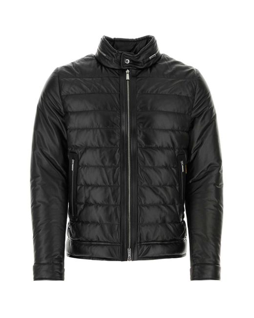 Moorer Black Leather Gilles Down Jacket for men