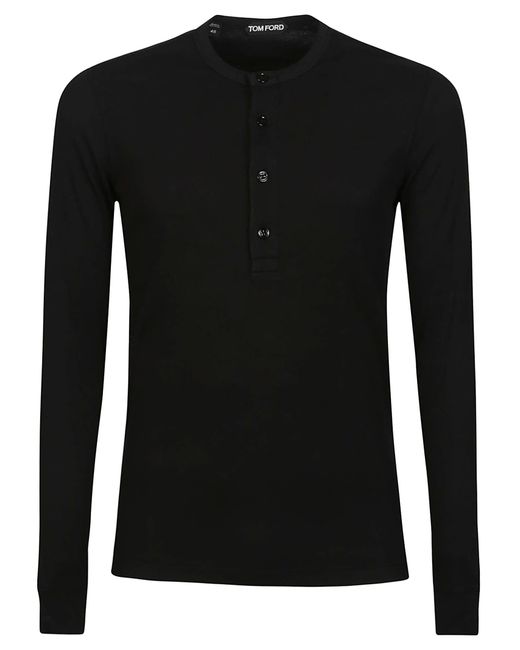 Tom Ford Black Long Sleeve Henley T-Shirt for men