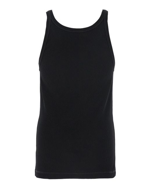 Dolce & Gabbana Black Sleeveless Top With Logo Embroidery On The Front And Ribbed Knit for men