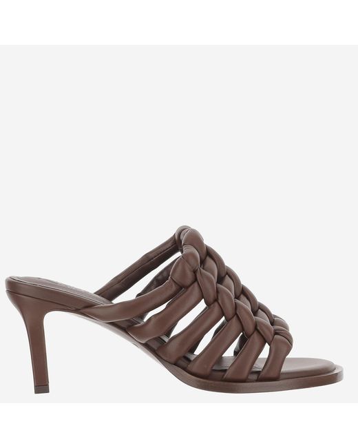 Tod's Brown Woven Leather Sandals With Medium Heel Calfskin