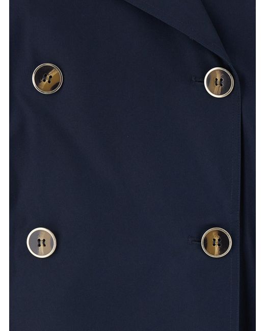 Twinset Blue Short Double-Breasted Trench Coat