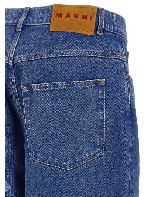 Marni Blue Low Waist Wide Leg Denim Jeans for men