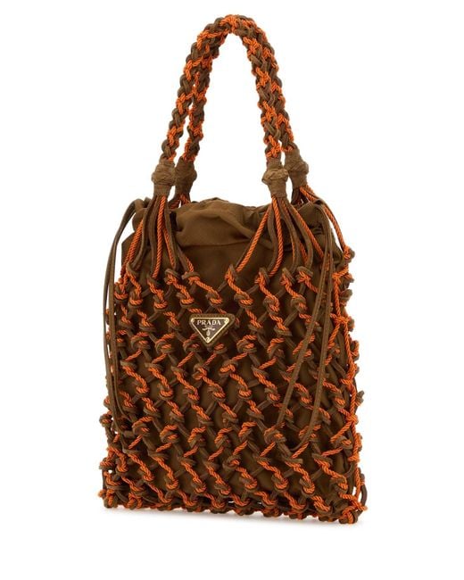 Prada Brown Small Noué Two-Tone Mesh Tote Bag