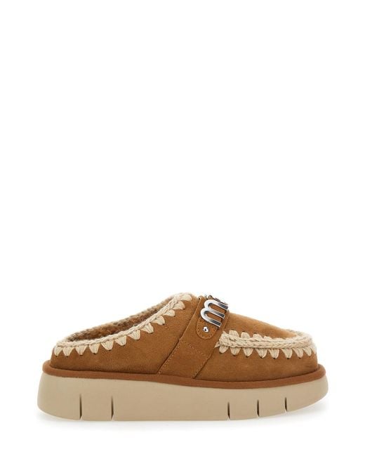 Mou Brown Mules With Logo Lettering Sheep