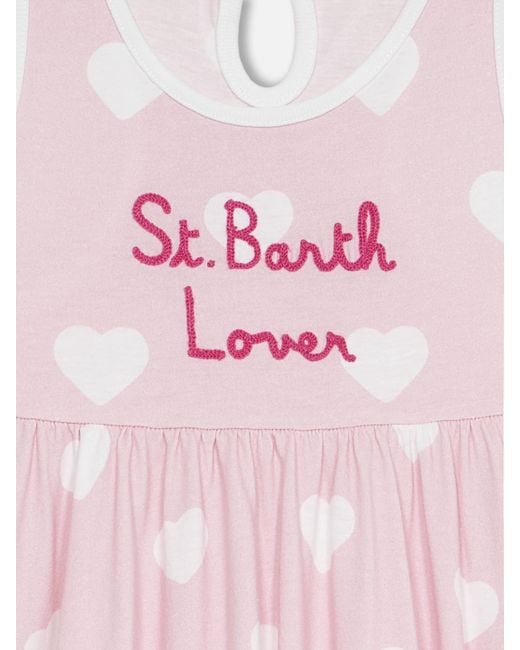 Mc2 Saint Barth Pink Girl Cotton Dress Masha With Print And I Love St Barth Embroidery