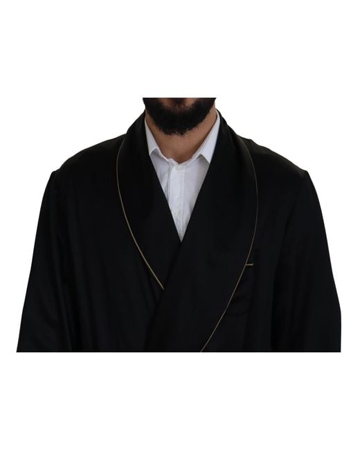 Dolce & Gabbana Black 100% Silk Robe Coat Wrap Jacket for men