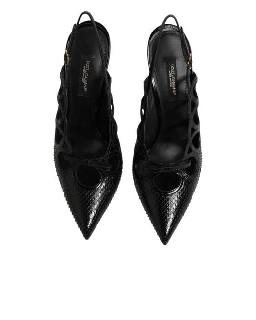 Dolce & Gabbana Black Leather High Heels Slingback Shoes Moluro Python+21Lf