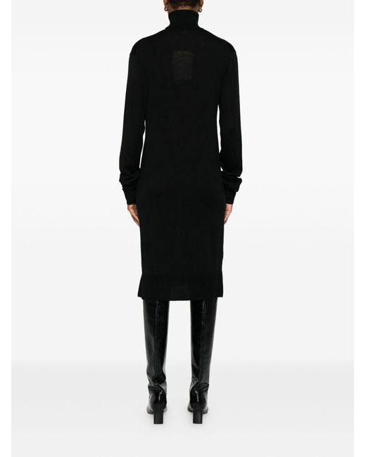 Totême Black Wool Turtle-Neck Midi Dress
