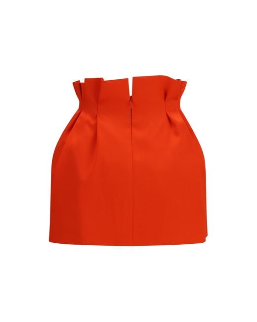 Magda Butrym Red Silk Mini Skirt With Ruffled Waist