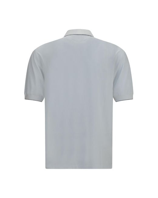 Brunello Cucinelli Blue Polo Shirt With Crest-Steel Polyamide for men