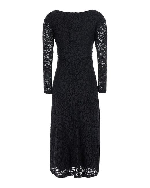Le Plain Black Long Dress With Lace Sleeves