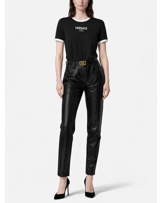 Versace Black T-Shirt With Logo Черный Эластан T-Shirts