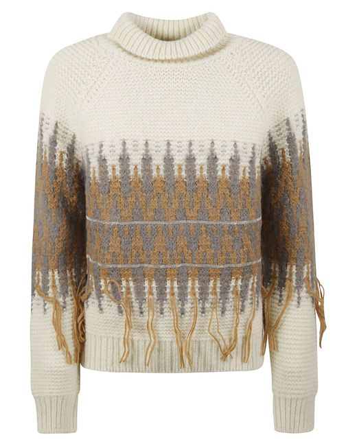 white frayed sweater