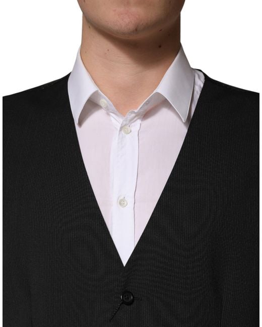 Dolce & Gabbana Black Wool Dress Formal Waistcoat Vest Virgin for men