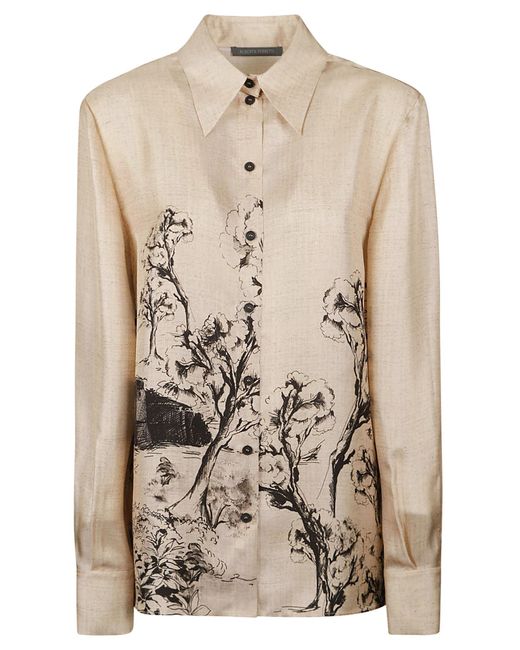 Alberta Ferretti Natural Printed Long-Sleeved Shirt