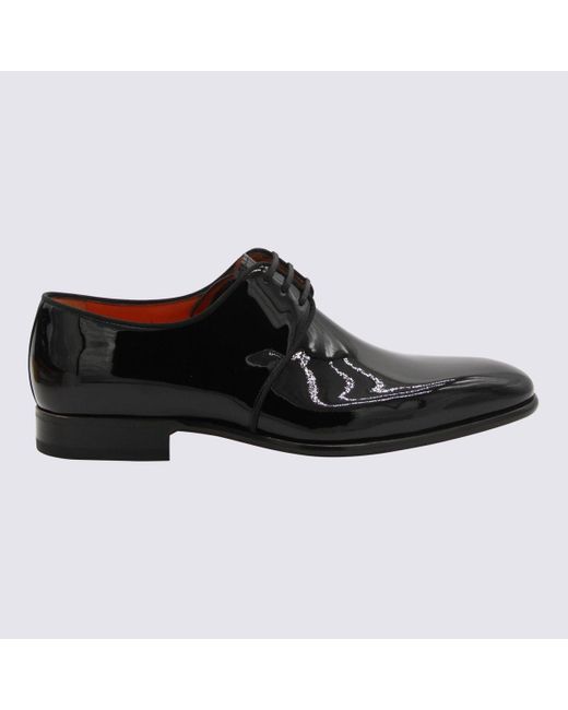 Santoni Black Leather Vynil Lace Up Shoes for men