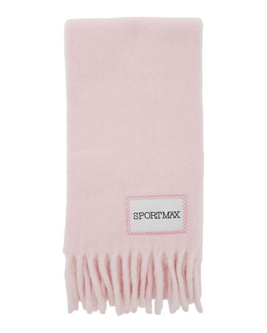 Sportmax Pink Wool Blend Scarf With Logo Patch Alpaca