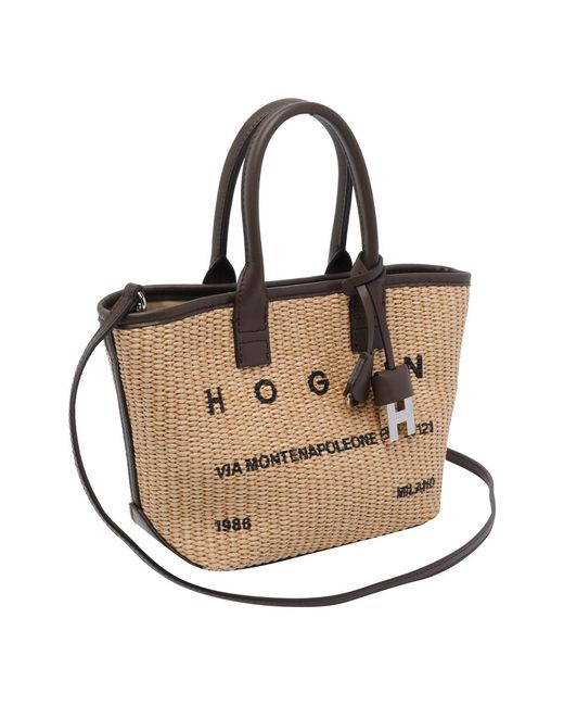 Hogan Metallic Bags Straw Leather Trim