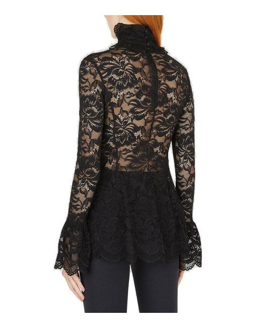 Black lace high neck blouse hot sale