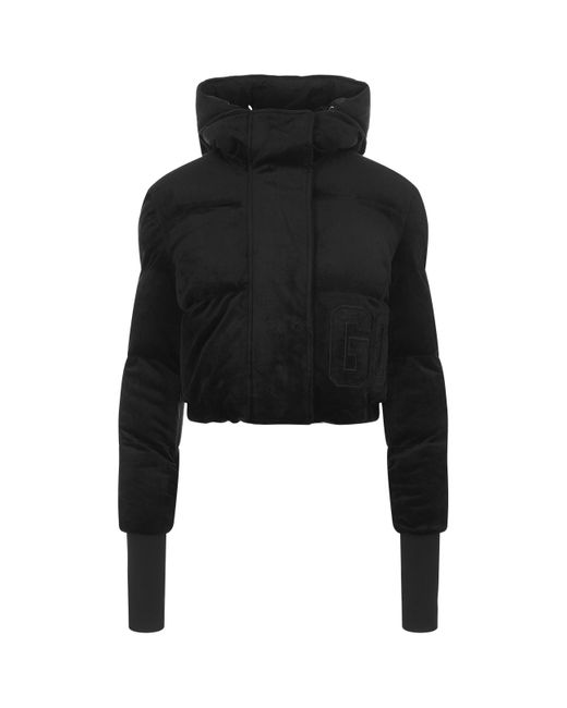 Gcds Black Velvet Bomber Jacket With Logo And Hood