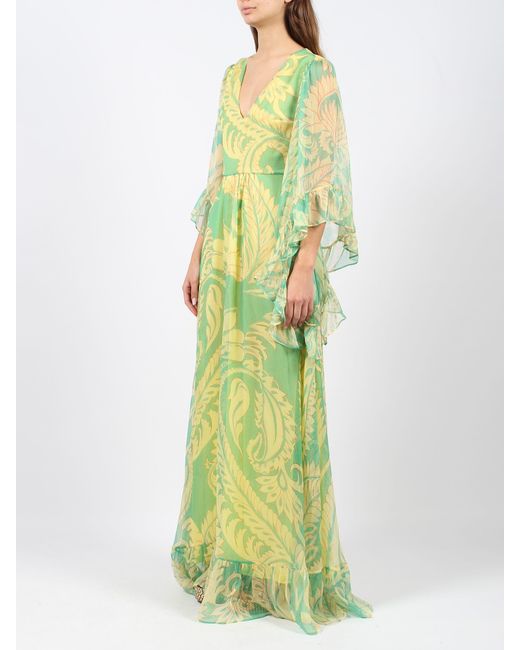 Etro Green Printed Tulle Dress