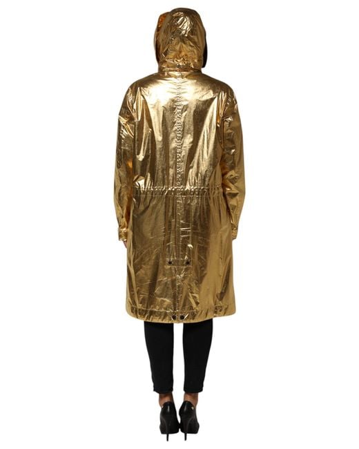 Dolce & Gabbana Natural Gold Hooded Long Sleeves Trench Coat Jacket